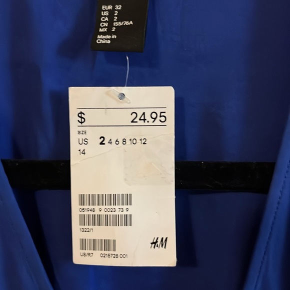 NWT H&M Royal Blue Sleeveless Front Zipper Pleat Cinch Waist Dress 2 - Picture 7 of 9